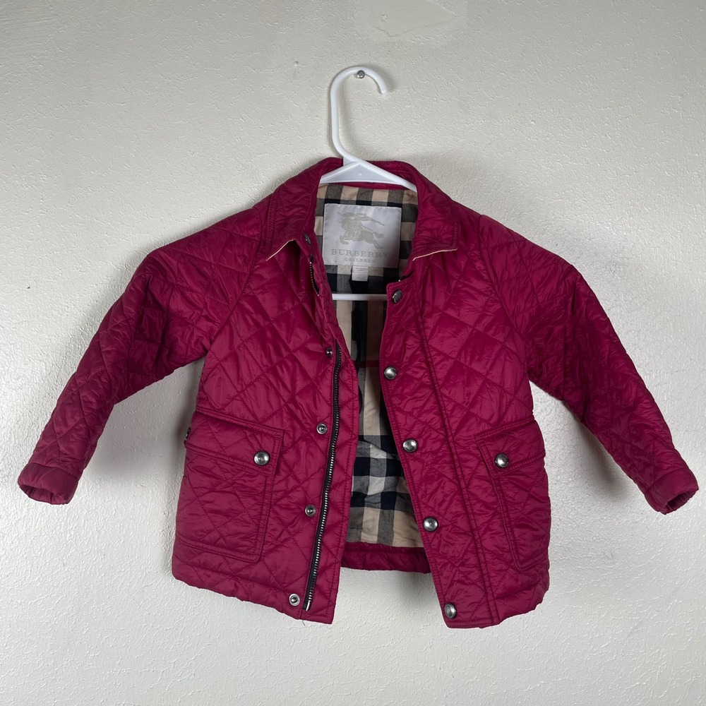 Burberry Children Girls Magenta Pink Quilted Nova‎ Check Jacket 2T